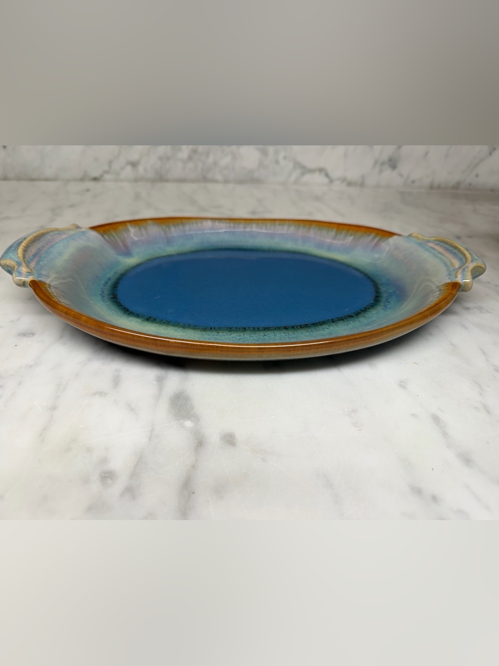Blue Ceramic Serving Platter with Multitone Glaze